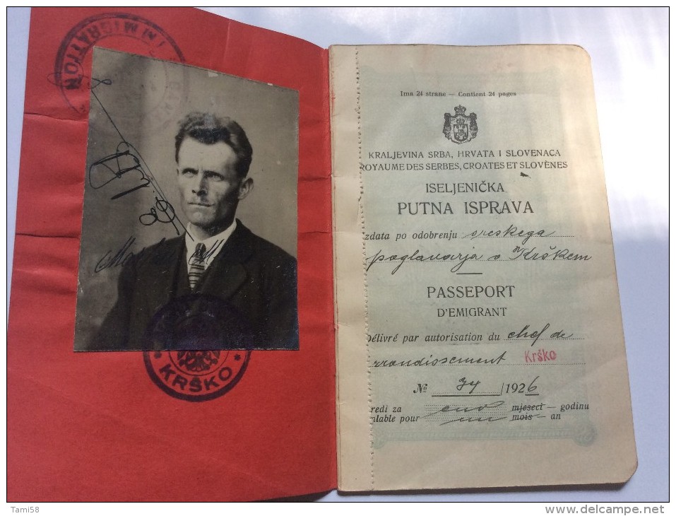 PASSEPORT D´EMIGRANT  PASSPORT REISEPASS  1928. KINDOM OF  SHS  KRSKO KRŠKO     VISA TO: CANADA , FRANCE - Historische Dokumente