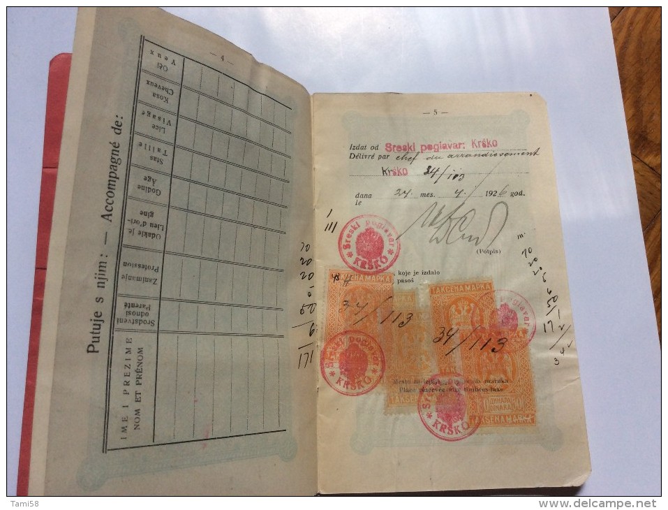 PASSEPORT D´EMIGRANT  PASSPORT REISEPASS  1928. KINDOM OF  SHS  KRSKO KRŠKO     VISA TO: CANADA , FRANCE - Historical Documents