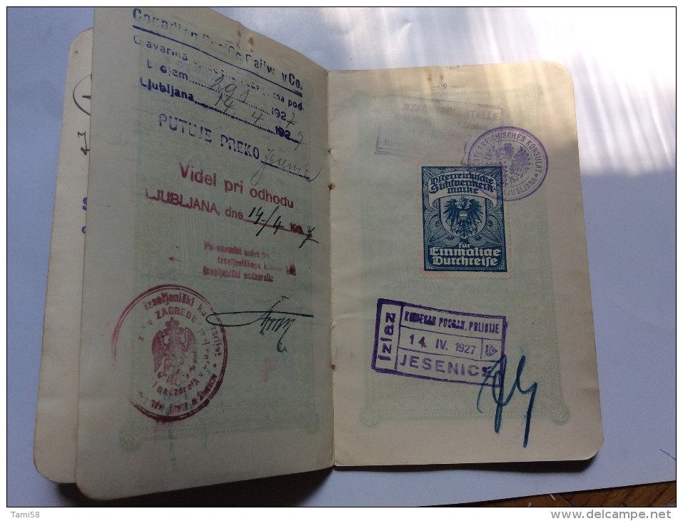 PASSEPORT D´EMIGRANT  PASSPORT REISEPASS  1927. KINDOM OF  SHS &#268;RNOMELJ  CRNOMELJ    VISA TO: CANADA - Historical Documents