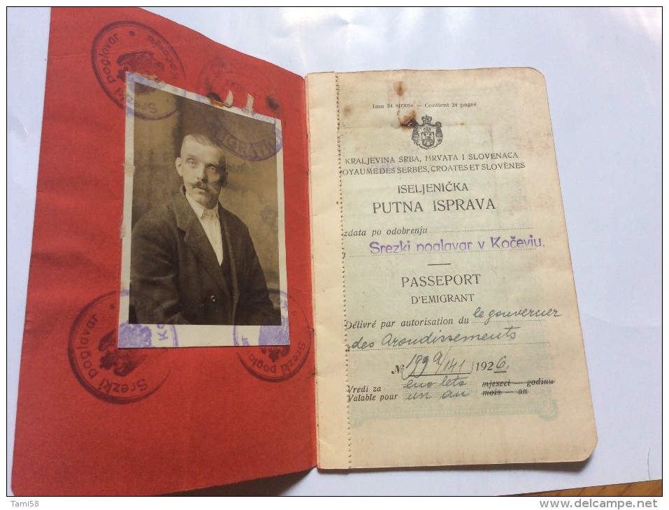 PASSEPORT D´EMIGRANT  PASSPORT REISEPASS  1926. KINDOM OF  SHS KO&#268;EVJE  KOCEVJE    VISA TO: CANADA , AUSTRIAN COSUL - Historical Documents