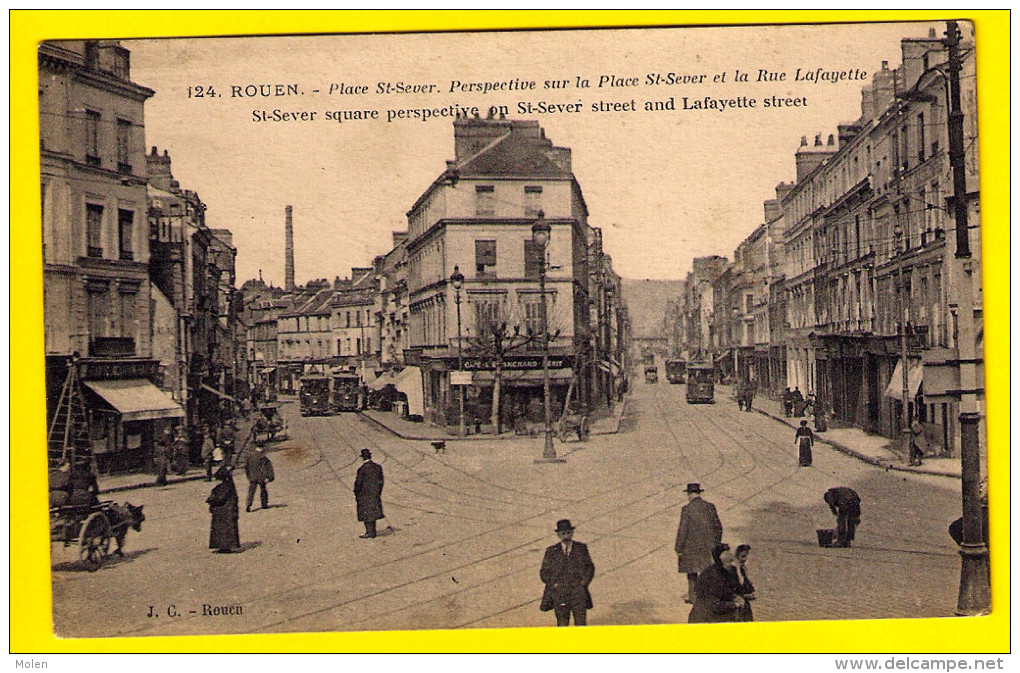 ATTELAGE DE CHIEN (à Gauche) - TRAMWAY TRAM – PLACE ST-SEVER & LA RUE LAFAYETTE * Circ. 1918 * ROUEN 790 - Rouen