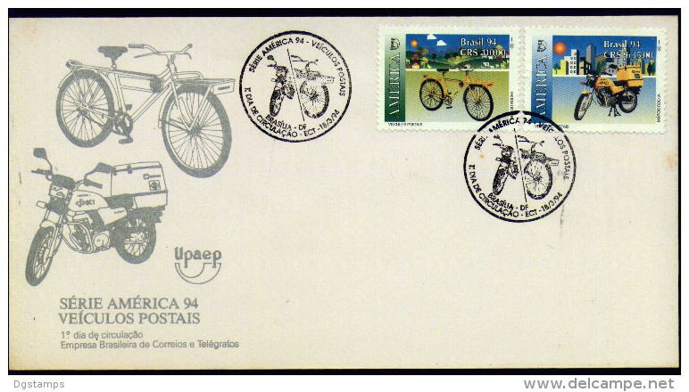 Brasil 1997 YT2165-66 FDC Upaep Vehículos Postales. Bicicleta. Motocicleta.  Postal Vehicles. Bike. Motorcycle. - FDC