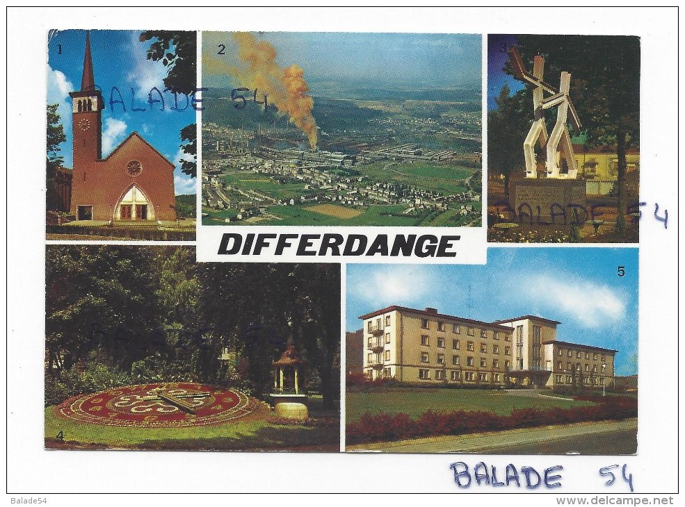 CPM - DIFFERDANGE - Eglise Paroissiale, Vue Aérienne, Monument De L'Evasion, Horloge Fleurie Et Maison De Retraite - Differdange