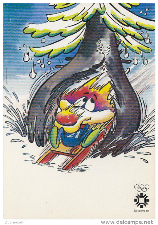 Olympic Games Sarajevo 1984 Mascote Vucko Sled Luge Postcard - Jeux Olympiques