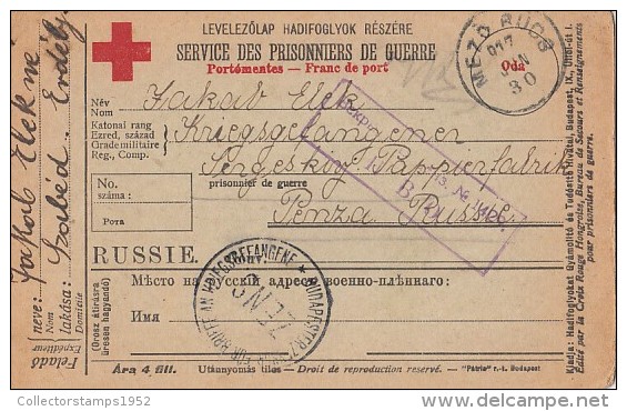17899- WAR PRISONERS CORRESPONDENCE, CENSORED NR 1420, FROM TRANSYLVANIA TO PENZA-RUSSIA, RED CROSS, 1917, HUNGARY - Storia Postale