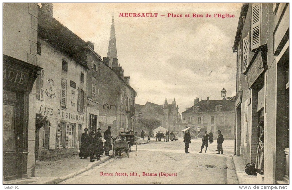 CPA - MEURSAULT (21) - Aspect De L'Hôtel-Restaurant Du Cultivateur Et De La Rue De L'Eglise En 1915 - Meursault