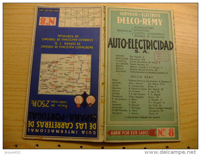 ANTIGUO MAPA DE CARRETERAS Nº 8 DE ESPAÑA Y PORTUGAL - Geographische Kaarten