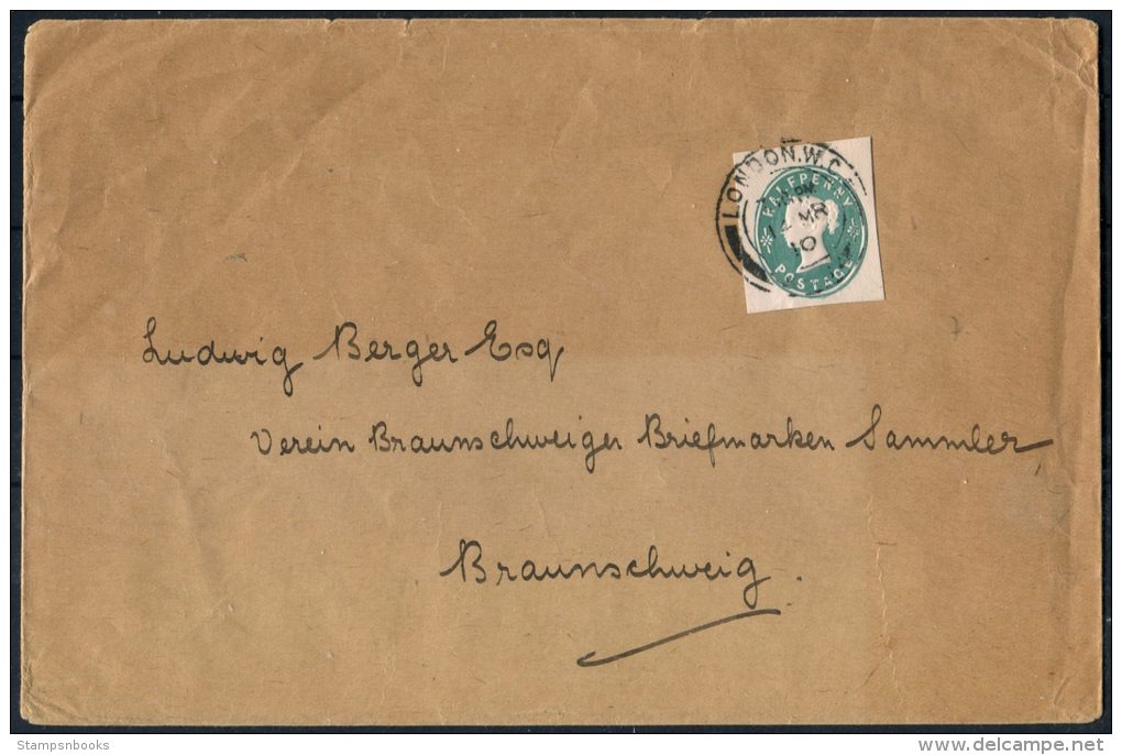 1910 QV Stationery Cut-out On Cover London - Braunschweig Germany - Other & Unclassified