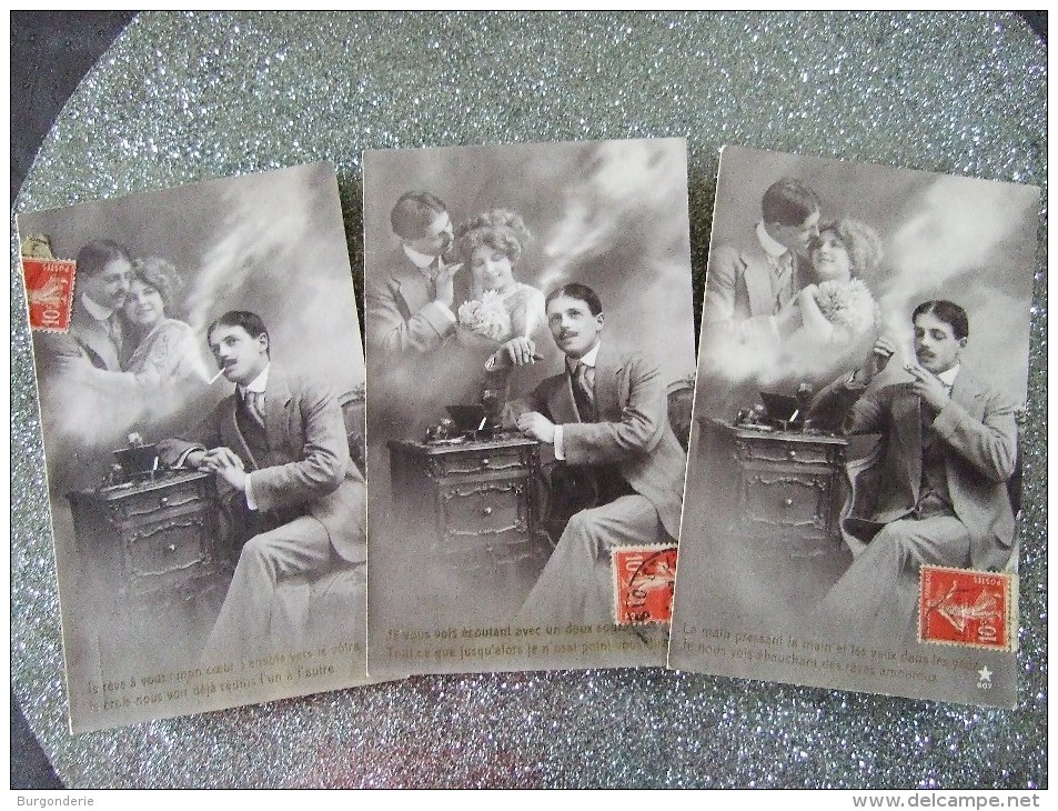 HOMME A LA CIGARETTE REVANT A SA BELLE / LOT  DE 3 CARTES / 1912 - Uomini