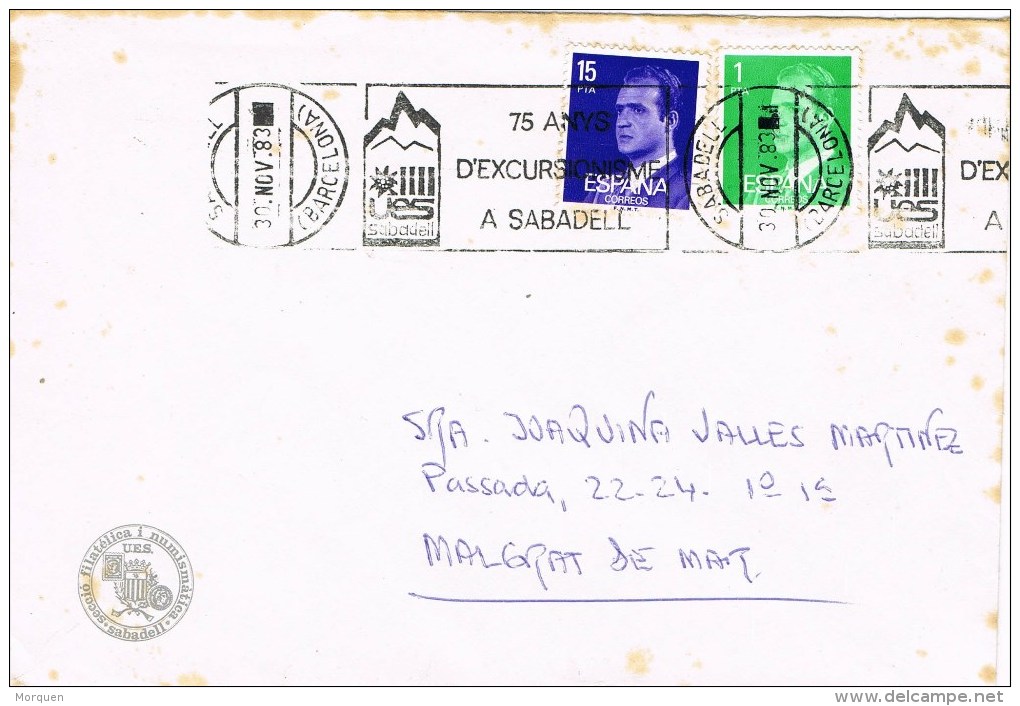 12684. Carta SABADELL (Barcelona) 1983. Excursionisme Sabadell. Viñeta Dorso - Cartas & Documentos