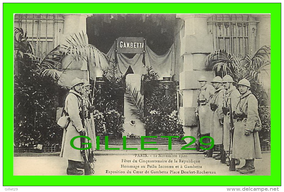 PARIS (75) - FÊTES DU CINQUANTENAIRE DE LA RÉPUBLIQUE, 11 NOVEMBRE 1920 - HOMMAGE A POILU INCONNU & GAMBETTA - L'ABEILLE - Altri Monumenti, Edifici