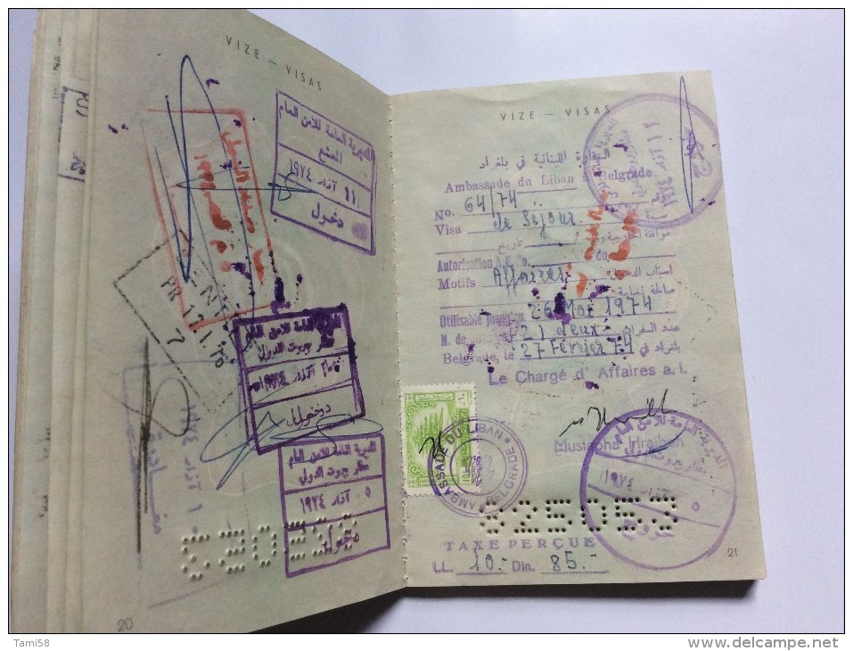 PASSEPORT  PASSPORT REISEPASS  YUGOSLAVIA  1972. VISA TO:  LEBANON  LIBANON  ,  CEYLON   ,  AUSTRALIA ,  INDIA , RUSSIA