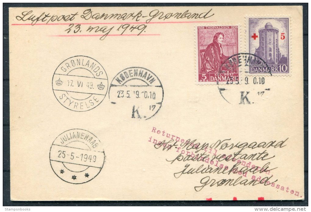 1949 (May 23rd) Greenland Denmark Copenhagen Gronlands Styrelse Julianehaab Experimental Flight Card - Lettres & Documents