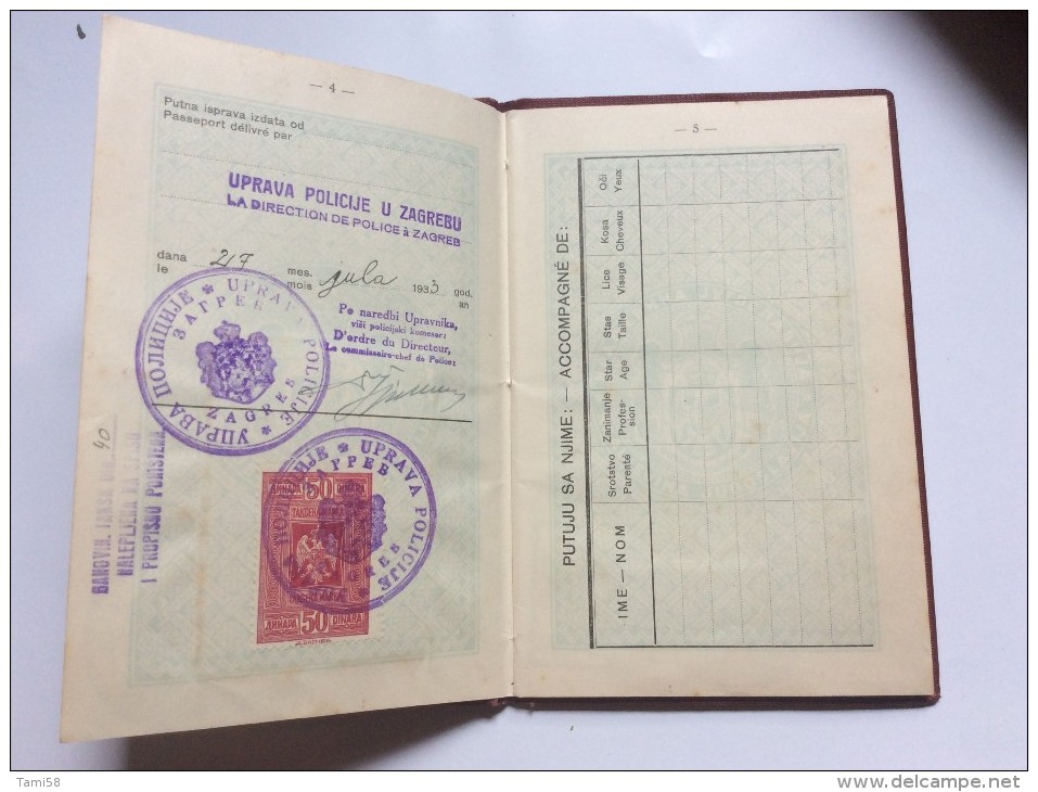 PASSEPORT     PASSPORT  REISEPASS  YUGOSLAVIA   1933.     VISA TO:   FRANCE ,  ITALIA , - Historical Documents