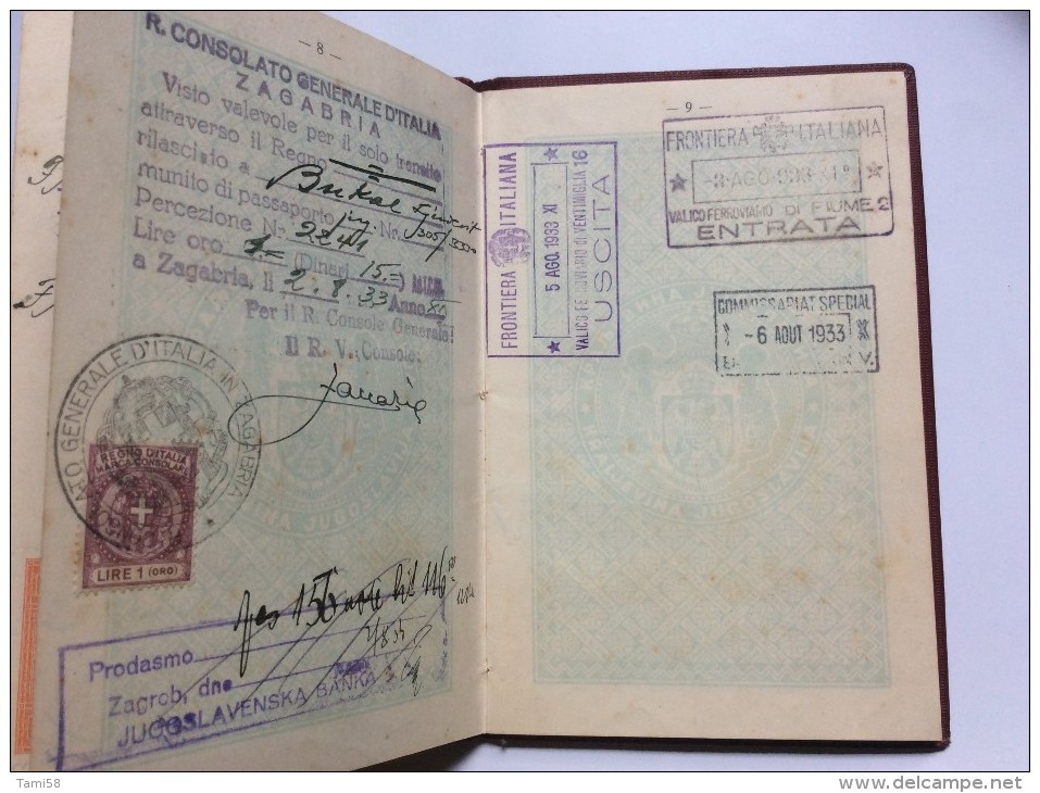 PASSEPORT     PASSPORT  REISEPASS  YUGOSLAVIA   1933.     VISA TO:   FRANCE ,  ITALIA , - Historical Documents