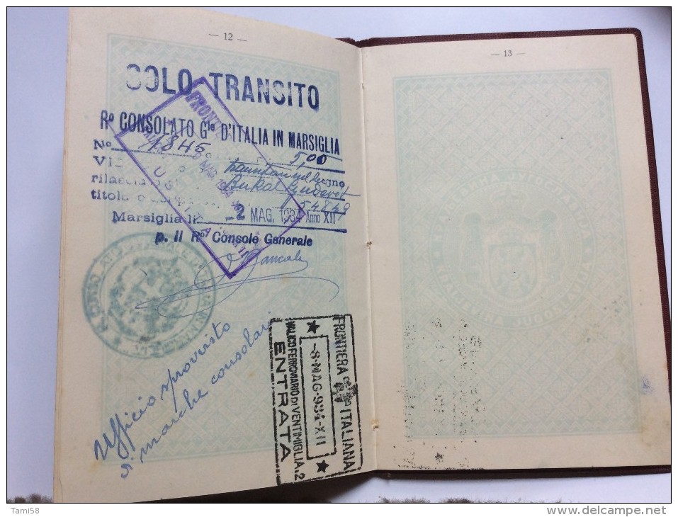 PASSEPORT     PASSPORT  REISEPASS  YUGOSLAVIA   1933.     VISA TO:   FRANCE ,  ITALIA ,