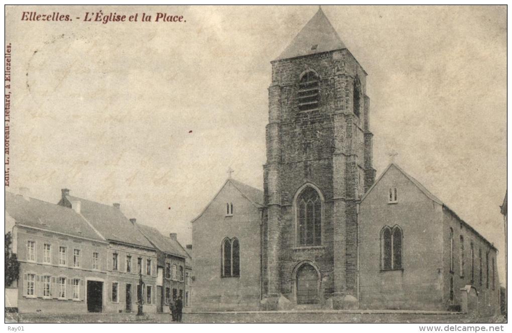 BELGIQUE - HAINAUT - ELLEZELLES - L'Eglise Et La Place. - Ellezelles