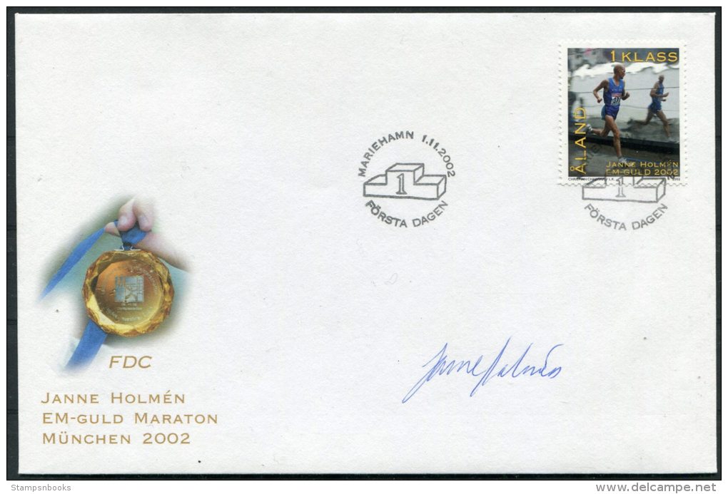 2002 Aland Gold Medal Athletics Marathon Signed FDC - Signature - Aland