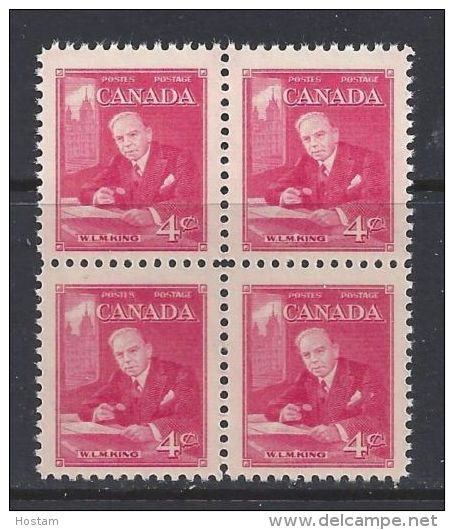 CANADA 1951, #304,  MNH,  William Lyon Mackenzie King, BLOCK OF 4  MNH - Blocs-feuillets