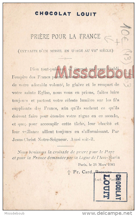 43 - Le PUY EN VELAY - Sa Grandeur Monseigneur Boutry Evêque Prière Pour La France - Ed. Chocolat Louit - 2 SCANS - Le Puy En Velay