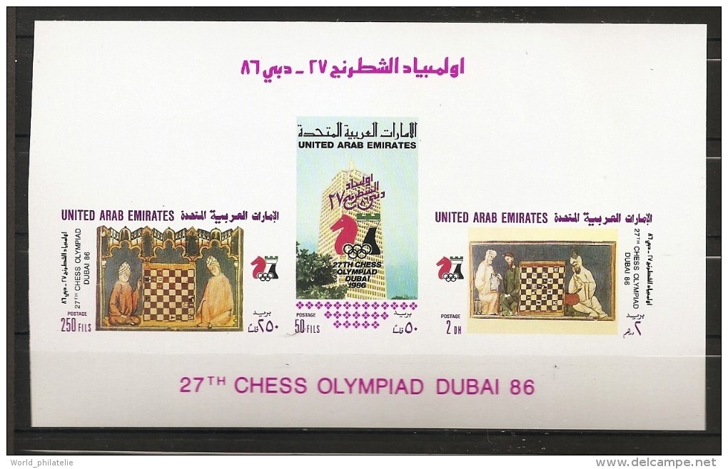 Emirats Arabes Unis Dubaï 1986 N° BF 5 ND ** Échecs, Jeu, Olympiade, Cheval, Cavalier, Tour, Grand Maître, JO, Roi, Fou - Ver. Arab. Emirate