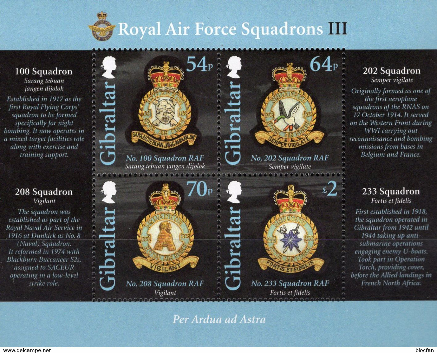 Geschwader Royal Air Force 2014 Gibraltar Block 117 ** 14€ RAF Abzeichen Bloque S/s Military Hoja Bloc Sheet Bf UK - Gibraltar