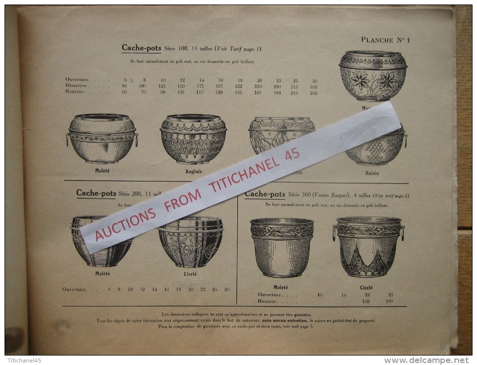 Catalogue CUIVRERIE ARTISTIQUE - A. FLEURET à PARIS - Vases, Lampes à Pétrole, Lampes électriques, Appareils D´éclairage - Publicités