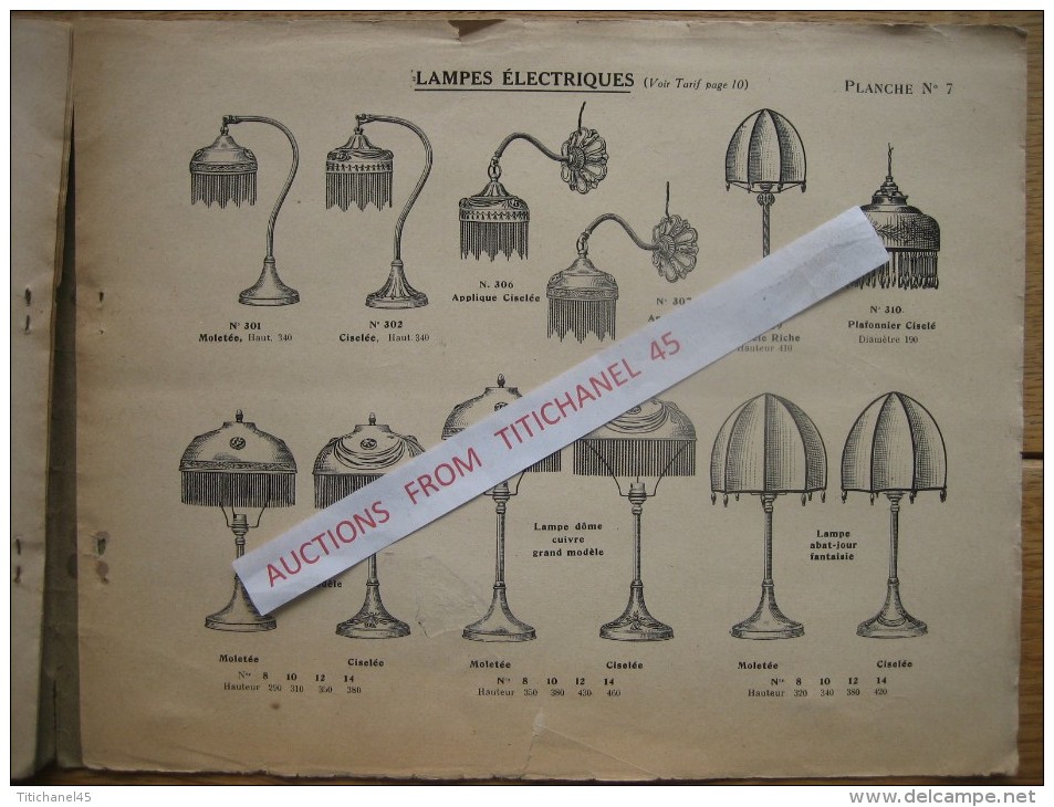 Catalogue CUIVRERIE ARTISTIQUE - A. FLEURET à PARIS - Vases, lampes à pétrole, lampes électriques, appareils d´éclairage