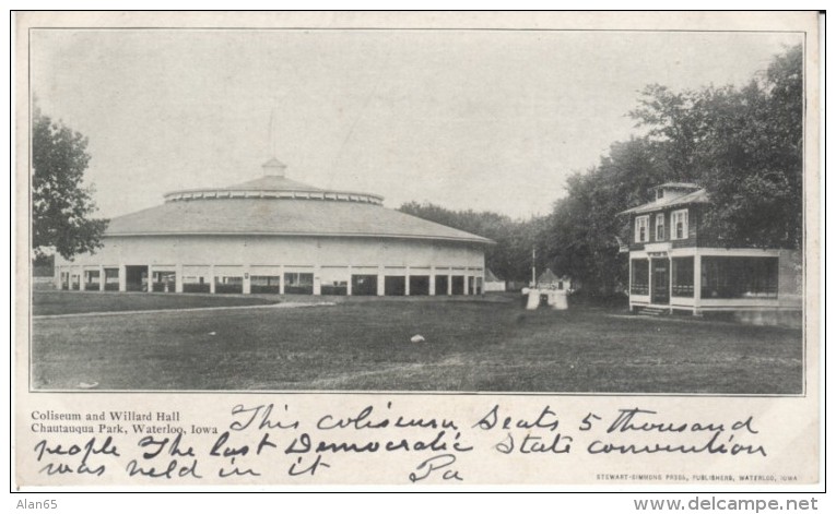 Waterloo Iowa Chatauqua Park Coliseum And Willard Hall Iowa State Site Of Democratic State Convention, C1900s Postcard - Waterloo