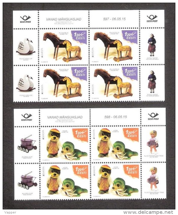 Europa Cept Old Toys Estonia 2015  MNH 2 Stamps Blocks Of 4 Mi 822-23 - 2015