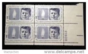 Plate Block -1964 USA Kennedy Memorial Stamp Sc#1246 Famous Eternal Flame Fire - Numéros De Planches