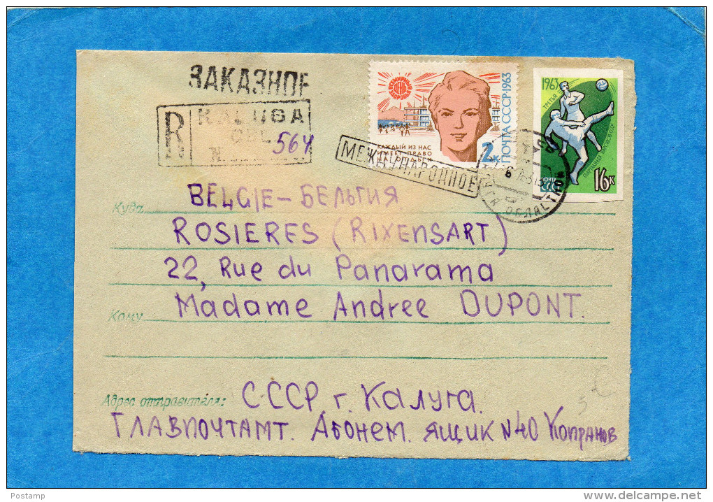 MARCOPHILIE-lettre-REC-RUSSIE- Cad KALUGA1955- -pour Belgique-2stampsN°2688  Sports-football N D - Franking Machines (EMA)