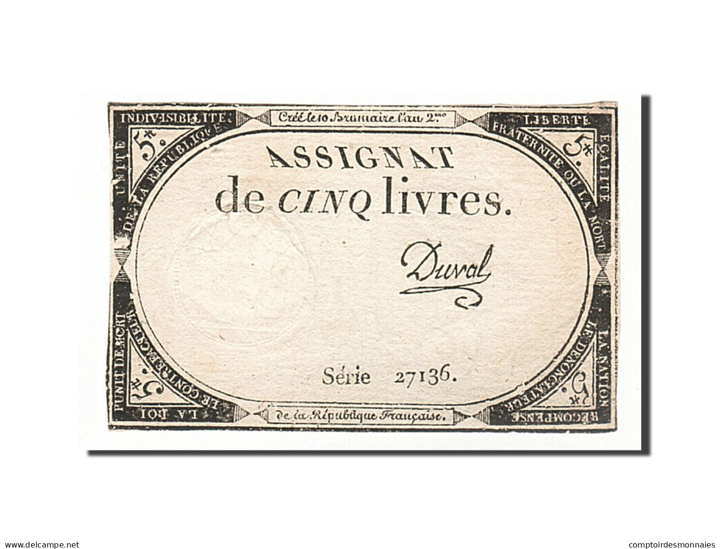 Billet, France, 5 Livres, 1793, Duval, TTB, KM:A76, Lafaurie:171 - Assignats