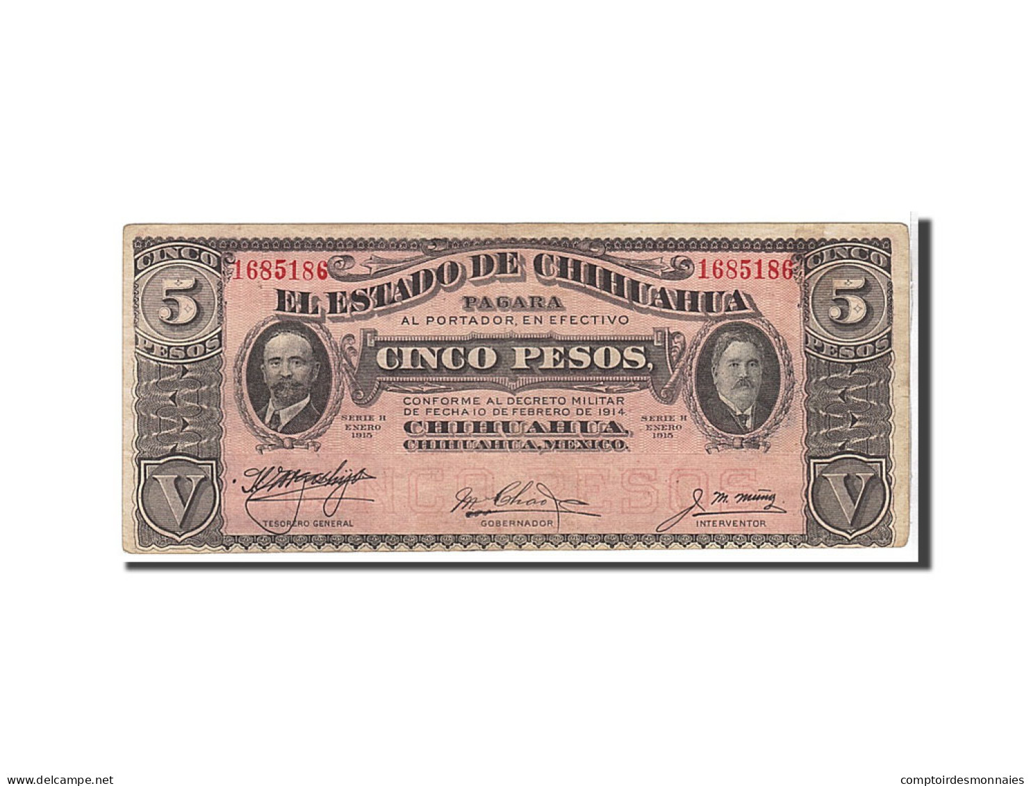 Billet, Mexico - Revolutionary, 5 Pesos, 1914, TTB+ - Mexico