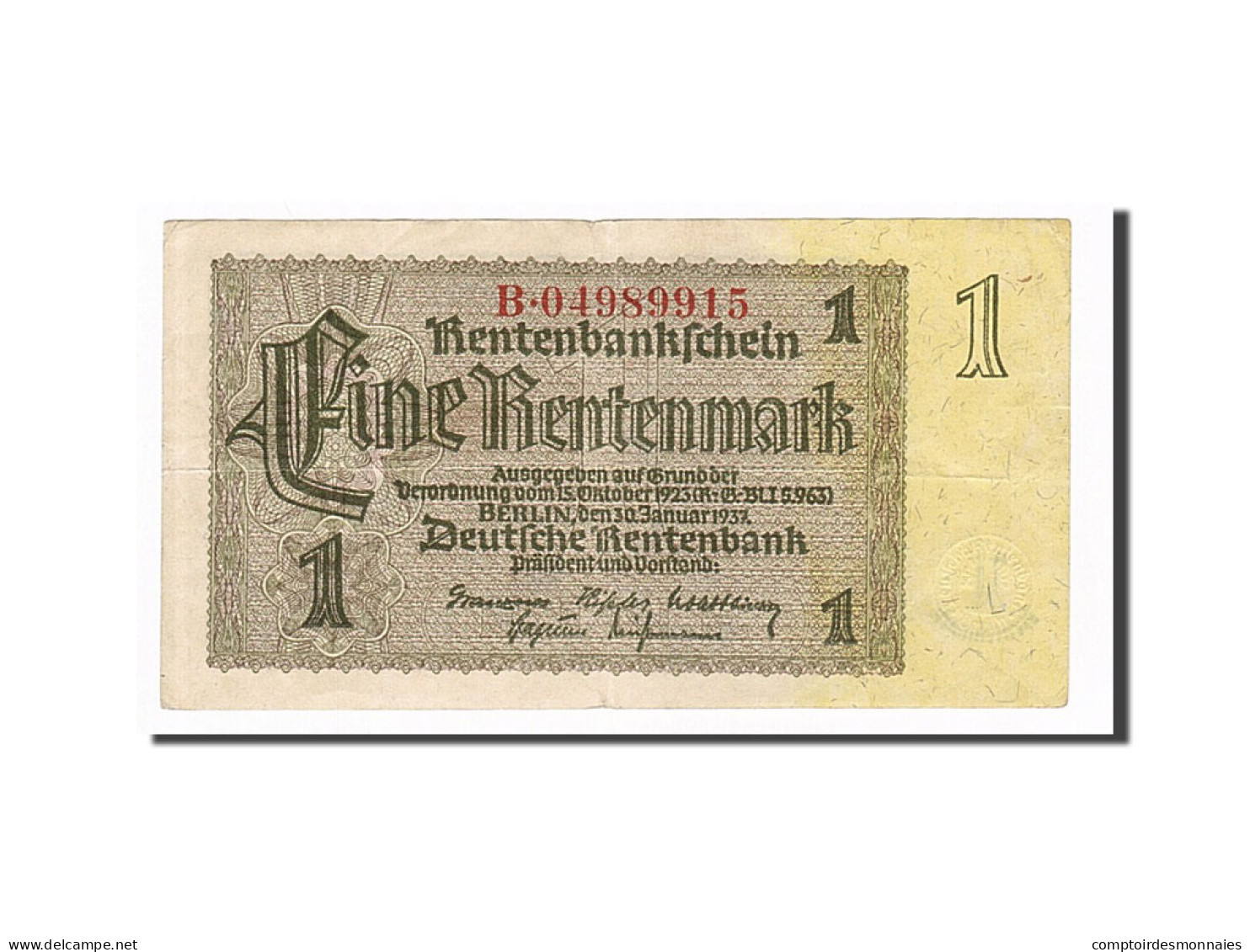 Billet, Allemagne, 1 Rentenmark, 1937, 1937-01-30, TTB - Otros & Sin Clasificación