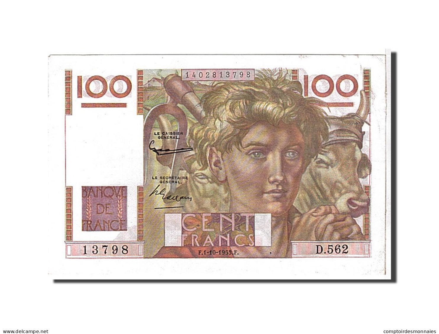 Billet, France, 100 Francs, 100 F 1945-1954 ''Jeune Paysan'', 1953, SUP+ - 100 F 1945-1954 ''Jeune Paysan''