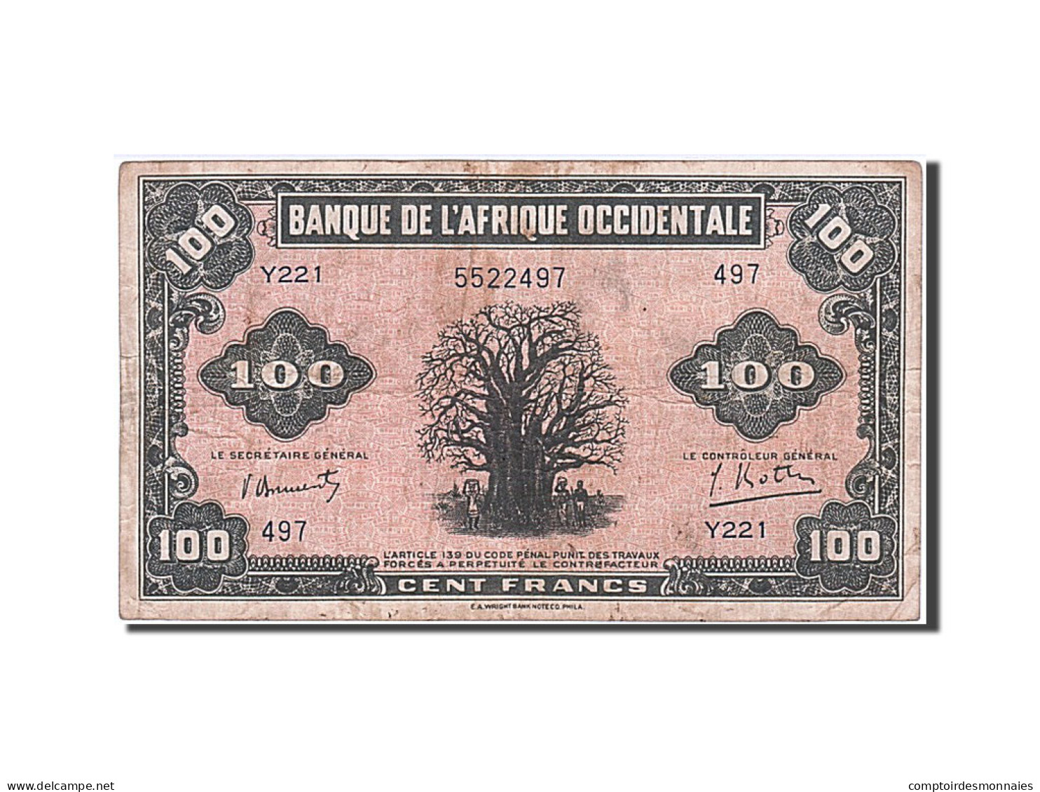 Billet, French West Africa, 100 Francs, 1942, 1942-12-14, TTB - Otros – Africa