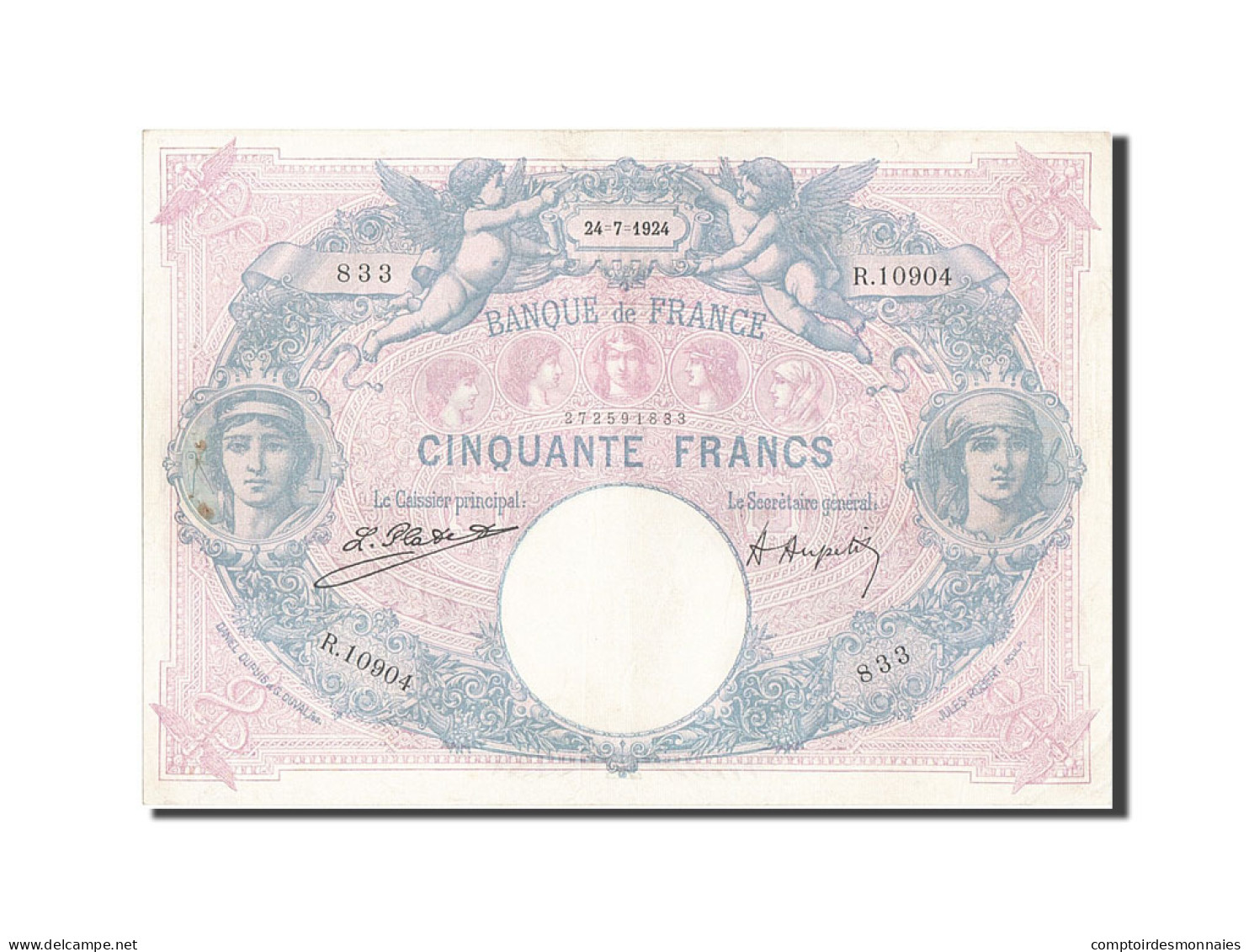 Billet, France, 50 Francs, 50 F 1889-1927 ''Bleu Et Rose'', 1924, 1924-07-24 - 50 F 1889-1927 ''Bleu Et Rose''