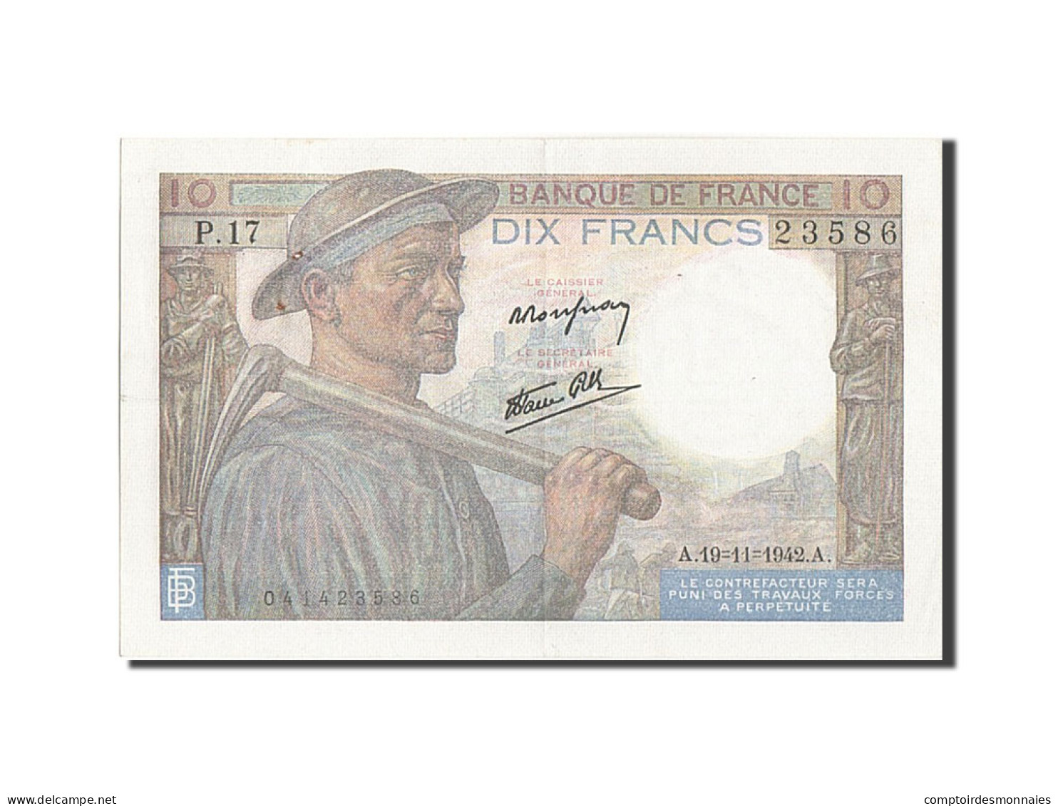 Billet, France, 10 Francs, 10 F 1941-1949 ''Mineur'', 1942, 1942-11-19, SUP - 10 F 1941-1949 ''Mineur''