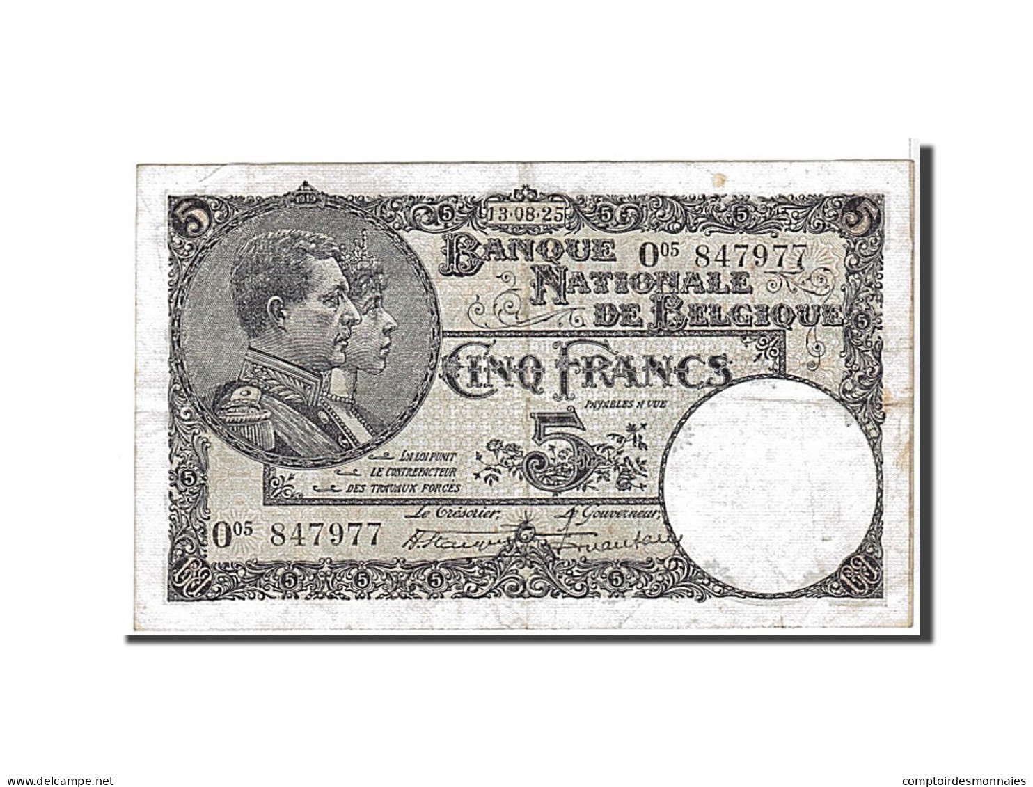 Billet, Belgique, 5 Francs, 1925, TTB - 5 Franchi