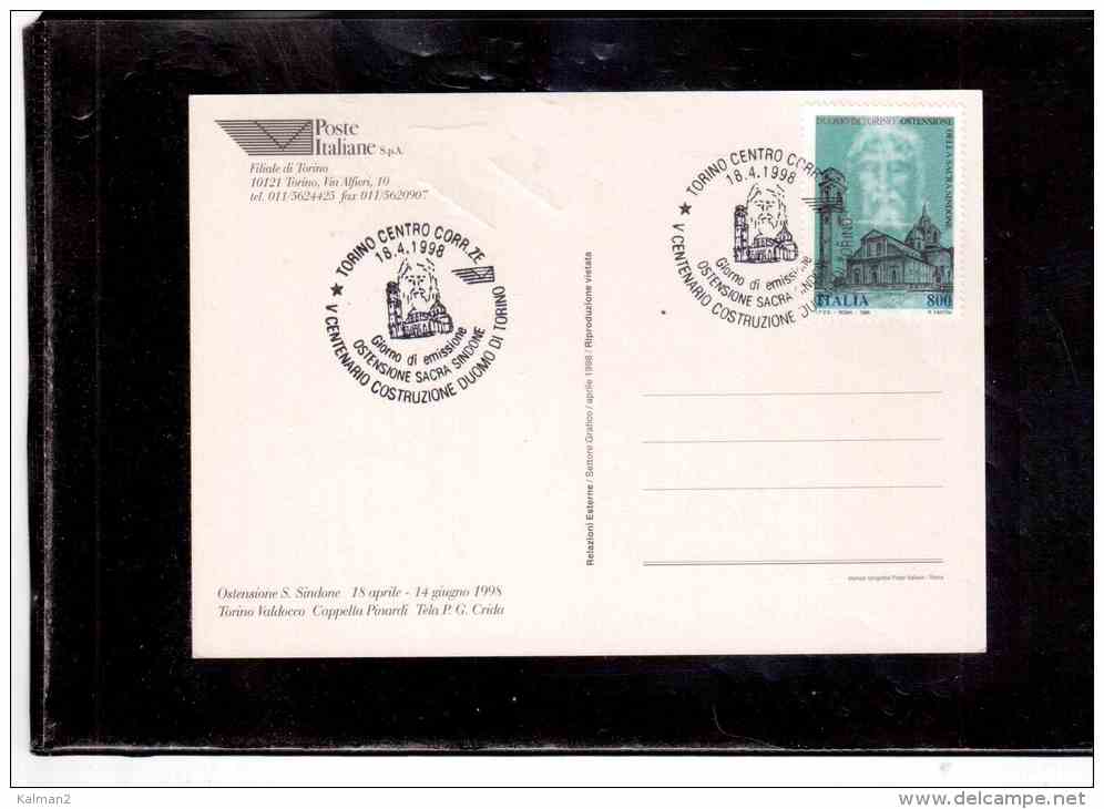 TEM10647   -     TORINO  18.4.1998   /  CARTOLINA FDC  "OSTENSIONE SACRA SINDONE " - Cristianesimo