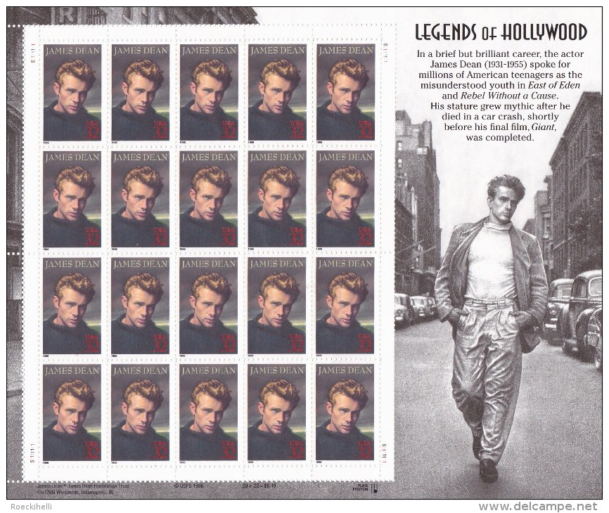 USA, "James Dean" Block, 32 C Stamps MINT  -  See Scan  (us 2001) - Otros & Sin Clasificación