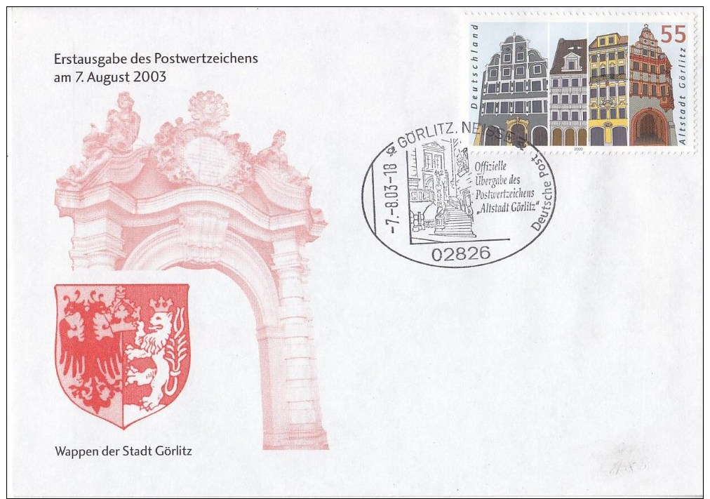 BRD Brief Erstausgabe Mit Sonderstempel MI. 2367, Wappen Der Stadt Görlitz, Görlitz 7.8.03-18 - Sonstige & Ohne Zuordnung