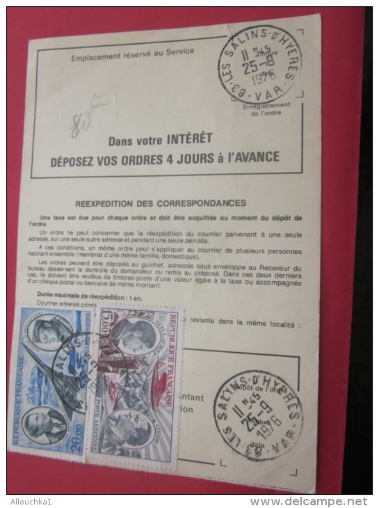 1976 -- SALINS D´HYERES  >>GRAND BORNAND >> ORDRE DE REEXPEDITION TEMPORAIRE  DOCUMENT DE LA POSTE TIMBRE Poste Aérienne - Postdokumente