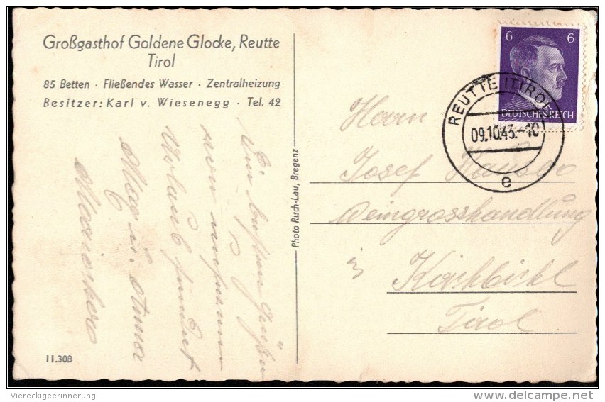 ! Alte Ansichtskarte Gasthof Goldene Glocke, Reutte In Tirol, 1943 , Weinstube, Österreich - Reutte