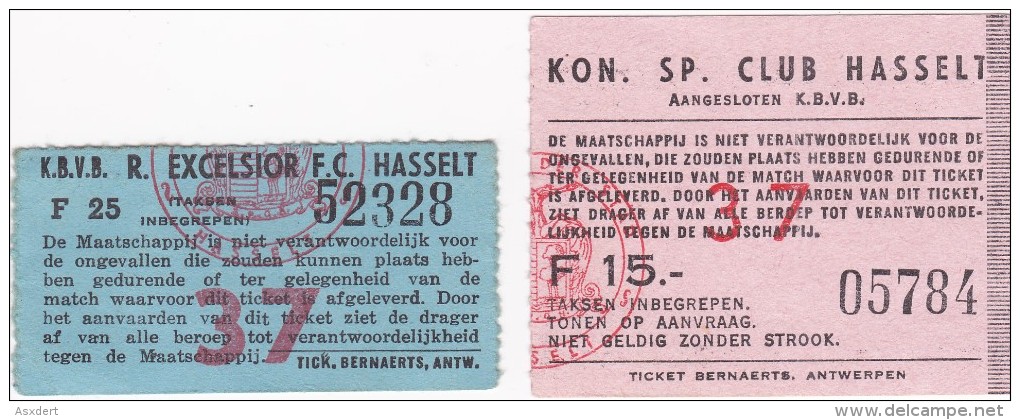 TICKET - FOOTBALL - KON. SP. CLUB HASSELT En R. EXCELSIOR  F.C. HASSELT - Eintrittskarten