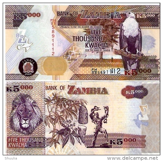 Zambia 5000 Kwacha 2009 Pick 45e UNC - Zambia