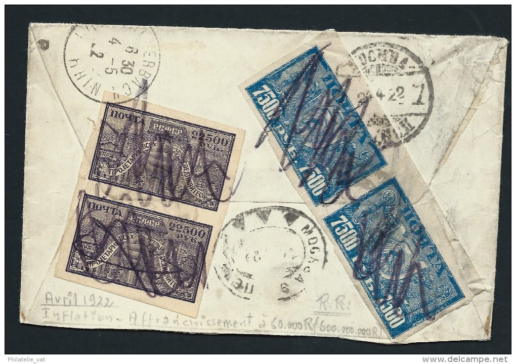 RUSSIE- Enveloppe En Recommandée De Moscou Pour La France En 1922  Période D Inflation A Voir  LOT P4239 - Lettres & Documents