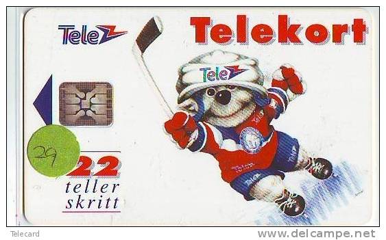 Télécarte A PUCE NORVERGE * Sport HOCKEY (29) CHIP Phonecard * Telefonkarte * NORWAY N-6 1/92 TIRAGE 25.000 - Sport