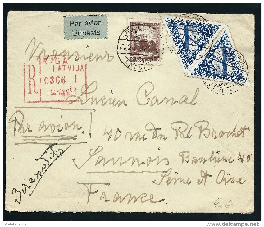 LETTONIE- Enveloppe En Recommandée De Riga Pour Sannois  ( France)  Par Avion En 1936 Aff Plaisant  A Voir LOT P4242 - Lettonie